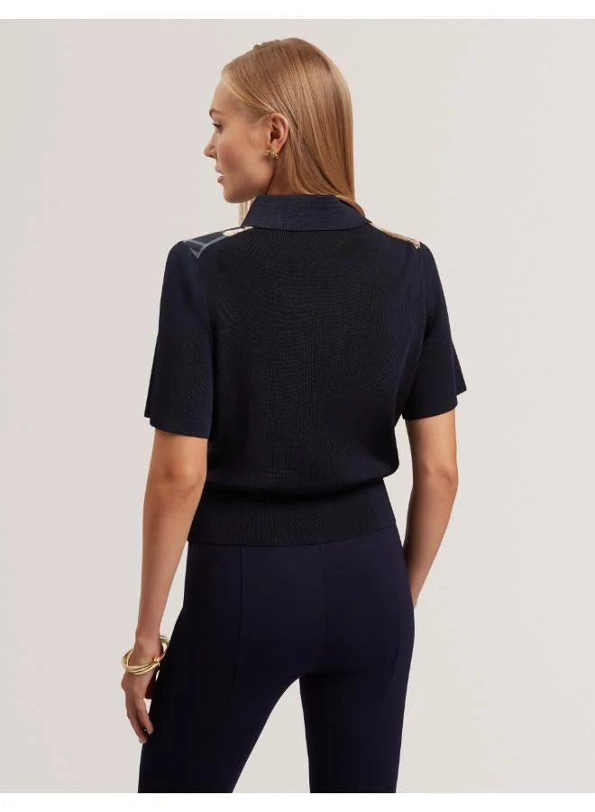 Ted Baker Printed Woven Front Polo Top